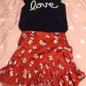 Janie and Jack floral wrap skirt and love top outfit!